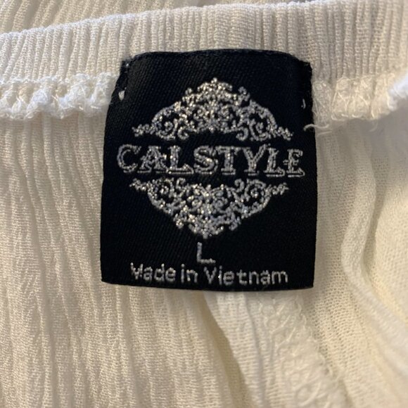 White Blouse with blue & white tassels, scoop neck, quarter length sleeve Lrg - Picture 6 of 6